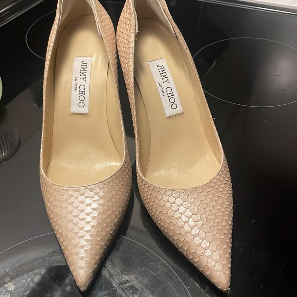 Jimmy Choo Agnes pearlized printed leather, nude, Euro 38